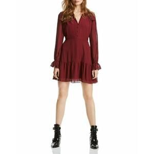 $298 LINI Mahogony Shadow Stripe Red Chiffon Striped Lucy Flounce Dress 6 NEW